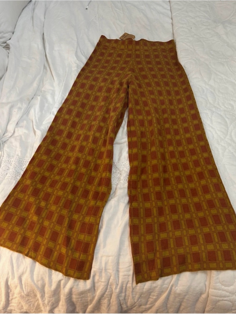NATURAL LIFE Mustard and Rust Plaid Wide Leg Pants NWT
